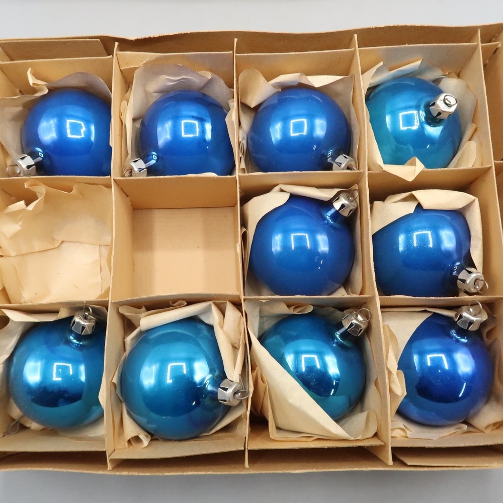 Vintage Hand-Blown Glass Christmas Ornaments All Blue Lot of 10